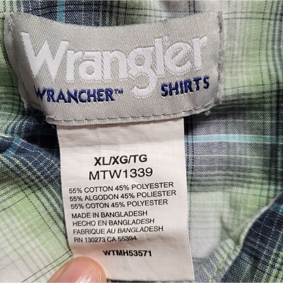 Wrangler Wrancher Plaid Pearl Button Button Up Western Top XL - Picture 3 of 6